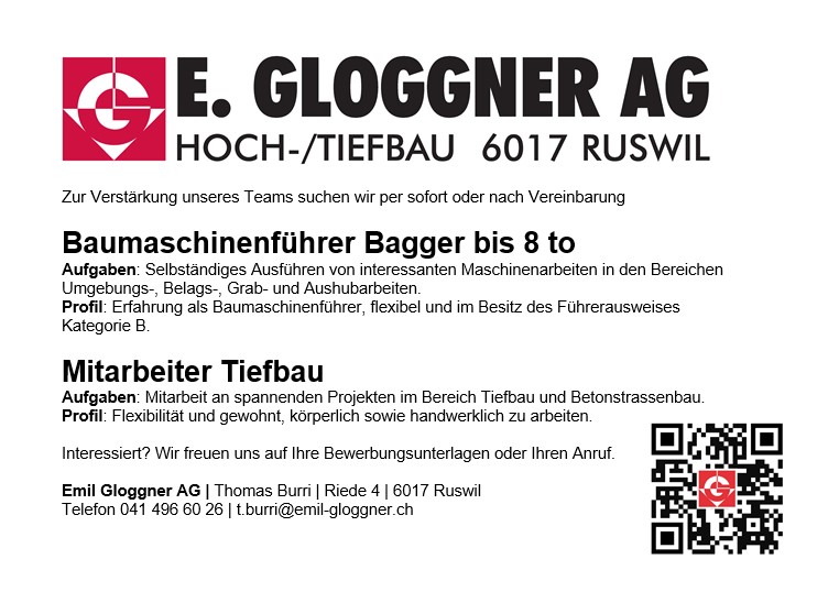 Stelleninserat Maschinenführer und Mitarbeiter Tiefbau